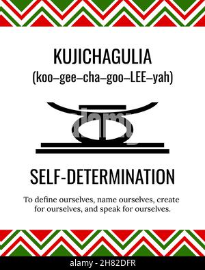 I sette principi di Kwanzaa segno. Secondo giorno di autodeterminazione di Kwanzaa o Kujichagulia. Vacanze afroamericane. Modello vettoriale per tipra Illustrazione Vettoriale