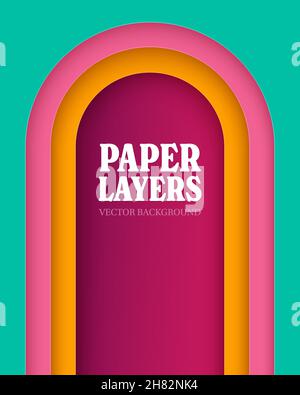 Sfondo a strati di carta. Sfondo astratto con strati rossi, arancioni e blu. Forme ad arco. Illustrazione Vettoriale