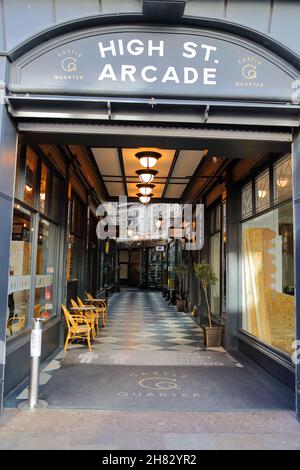 High St Arcade a Cardiff City, Galles, Regno Unito Foto Stock