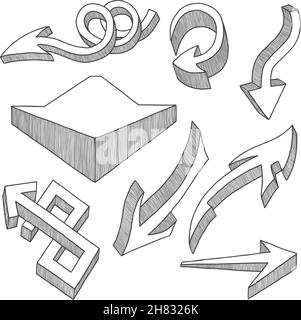 Frecce disegnate a mano nel set, nel set Illustrazione Vettoriale
