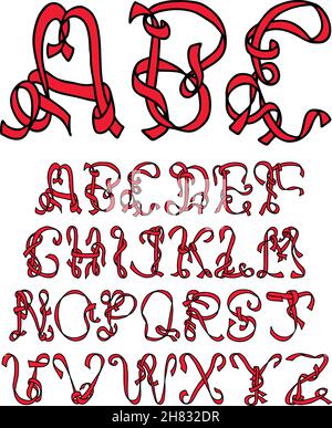 Carattere ribbon disegnato a mano e disegnato a mano Illustrazione Vettoriale