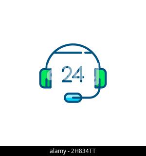 call center aperto 24 ore su 24. Supporto tecnico o help desk online. Pixel Perfect, icona a colori con tratto modificabile Illustrazione Vettoriale