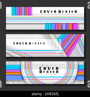 Set intestazioni vettoriali, 3 layout colorati con cerchi decorativi di design con spazio di copia per il testo dell'annuncio, modelli di intestazione creativi per la pubblicità, orizzonti Illustrazione Vettoriale