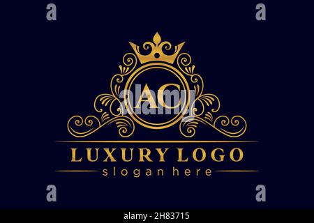 AC Initial Letter Oro calligrafico femminile floreale a mano disegnato araldico monogramma antico vintage stile lusso logo design Premium Illustrazione Vettoriale