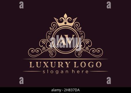 AV Initial Letter Oro calligrafico femminile floreale a mano disegnato araldico monogramma antico vintage stile lusso logo design Premium Illustrazione Vettoriale