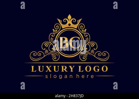 BC Initial Letter Oro calligrafico femminile floreale a mano disegnato araldico monogramma antico vintage stile lusso logo design Premium Illustrazione Vettoriale