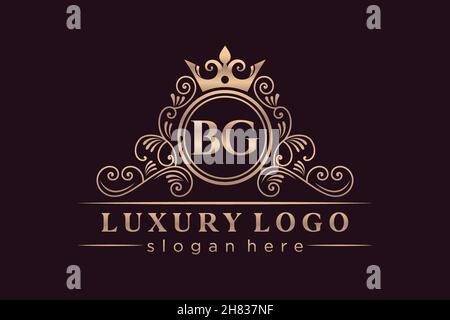 BG Initial Letter Oro calligrafico femminile floreale a mano disegnato araldico monogramma antico vintage stile lusso logo design Premium Illustrazione Vettoriale