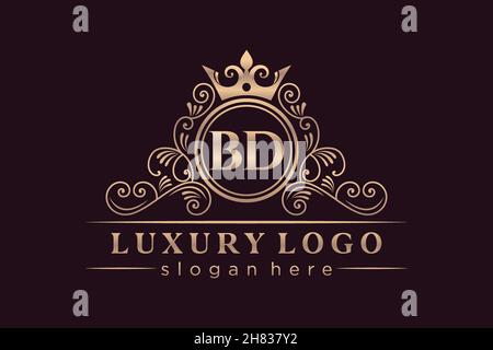 BD Initial Letter Gold calligraphic femminile floreale a mano oraldica monogramma antico vintage stile lusso logo design Premium Illustrazione Vettoriale