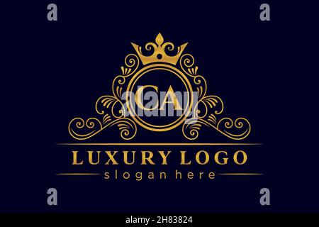 CA Initial Letter Oro calligrafico femminile floreale a mano disegnato araldico monogramma antico vintage stile lusso logo design Premium Illustrazione Vettoriale