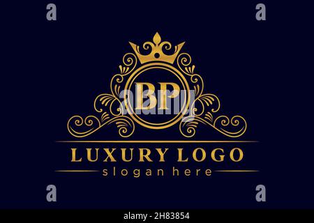 BP Initial Letter Oro calligrafico femminile floreale a mano disegnato araldico monogramma antico vintage stile lusso logo design Premium Illustrazione Vettoriale