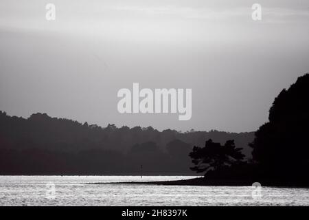 Dusk Brownsea Island a Poole Harbour, nel sud dell'Inghilterra Foto Stock