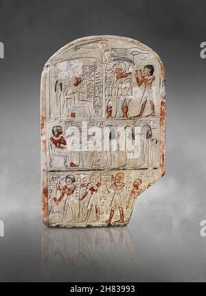 Antica stele egiziana di Kia, 1454-1410 a.C., XVIII dinastia, regno di Amenhotep II, Abydos. Kunsthistorisches Muesum Vienna AS 83. Calcare dipinto, H Foto Stock