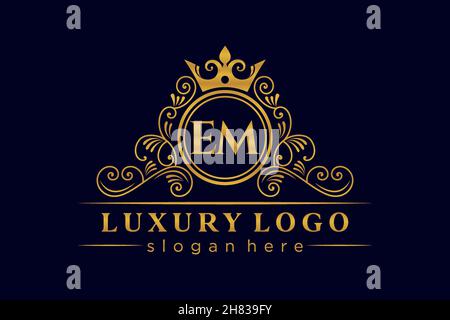 EM Initial Letter Oro calligrafico femminile floreale a mano disegnato araldico monogramma antico vintage stile lusso logo design Premium Illustrazione Vettoriale