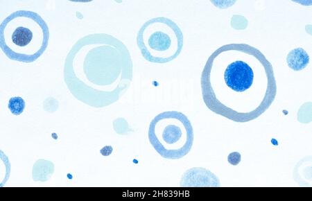 Superficie del cerchio blu di Scribble. Illustrazione circolare geometrica. Carino Aquarelle Confetti. Stampa invernale retro. Motivo di scricchioli bianco. Retro Winter Card. Foto Stock