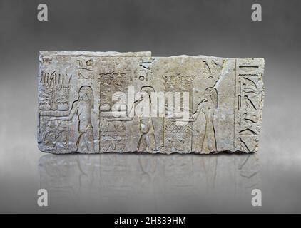 Antico tempio di API egiziane pannello di rilievo, 1290-1224 AC, 19th Dynasty, Serapeum saqqara Kunsthistorisches Muesum Vienna COME 5081/2, dalla regola di Ra Foto Stock