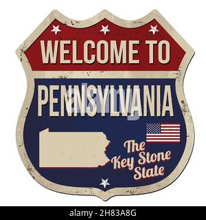 Benvenuti in Pennsylvania vintage metallo arrugginito segno su uno sfondo bianco, illustrazione vettoriale Illustrazione Vettoriale