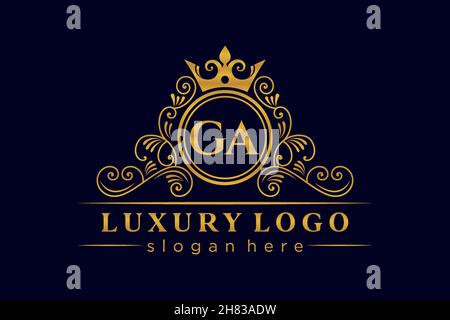 GA Initial Letter Gold calligraphic femminile floreale a mano disegnato araldico monogramma antico vintage stile lusso logo design Premium Illustrazione Vettoriale