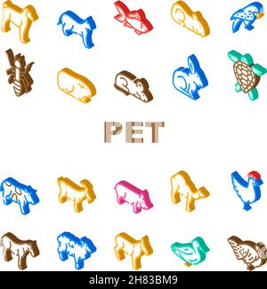 Animali domestici, Fattoria e Mare Aqua icone Set Vector Illustrazione Vettoriale