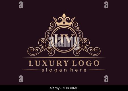 HV Initial Letter Oro calligrafico femminile floreale a mano disegnato araldico monogramma antico vintage stile lusso logo design Premium Illustrazione Vettoriale