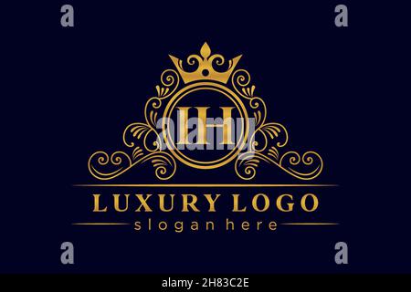 IH Initial Letter Oro calligraphic femminile floreale a mano disegnato araldico monogramma antico vintage stile lusso logo design Premium Illustrazione Vettoriale