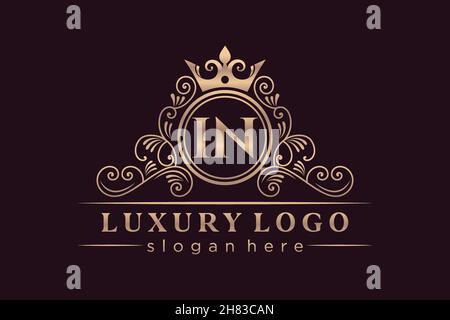 IN Initial Letter Oro calligraphic femminile floreale a mano disegnato araldico monogramma antico vintage stile lusso logo design Premium Illustrazione Vettoriale