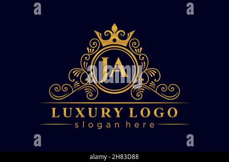 JA Initial Letter Oro calligrafico femminile floreale a mano disegnato araldico monogramma antico vintage stile lusso logo design Premium Illustrazione Vettoriale