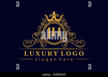 JH Initial Letter Oro calligrafico femminile floreale a mano disegnato araldico monogramma antico vintage stile lusso logo design Premium Illustrazione Vettoriale