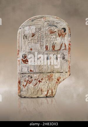 Antica stele egiziana di Kia, 1454-1410 a.C., XVIII dinastia, regno di Amenhotep II, Abydos. Kunsthistorisches Muesum Vienna AS 83. Calcare dipinto, H Foto Stock