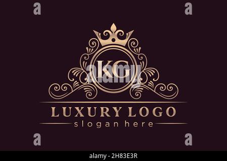 KG Initial Letter Oro calligrafico femminile floreale a mano araldico monogramma antico vintage stile lusso logo design Premium Illustrazione Vettoriale