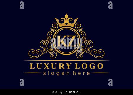 KZ Initial Letter Oro calligrafico femminile floreale a mano disegnato araldico monogramma antico vintage stile lusso logo design Premium Illustrazione Vettoriale