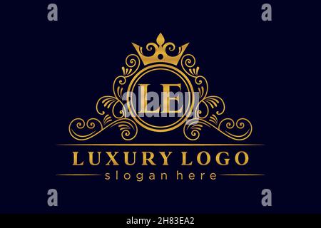 LE Initial Letter Oro calligrafico femminile floreale a mano disegnato araldico monogramma antico vintage stile lusso logo design Premium Illustrazione Vettoriale
