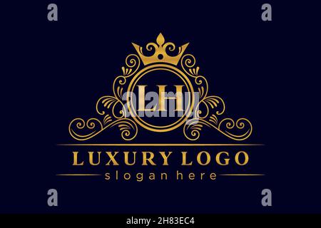 LH Initial Letter Oro calligrafica femminile floreale a mano disegnato araldico monogramma antico vintage stile lusso logo design Premium Illustrazione Vettoriale