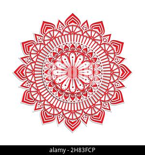 Mandala. Elementi decorativi etnici. Sfondo disegnato a mano. Merletto mandala 3D, modello circolare simmetrico di apertura, pietà, ornamento decorativo, Illustrazione Vettoriale