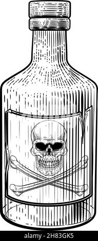 Cranio Crossbone segno di veleno bottiglia vintage Woodcut Illustrazione Vettoriale