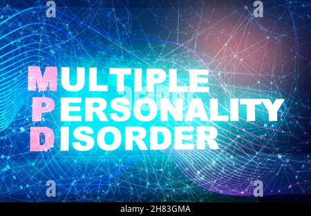 Acronimo MPD - disturbo di personalità multipla. Helthcare immagine concettuale. Il rendering 3D. Lampadina al neon illuminazione Foto Stock