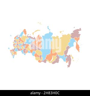 Mappa colorata della Russia con regioni amministrative isolate su sfondo bianco. Icona vettore per il Web Illustrazione Vettoriale