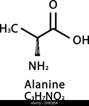 Struttura molecolare dell'alanina. Formula chimica dell'alanina scheletrica. Illustrazione del vettore della formula molecolare chimica Illustrazione Vettoriale