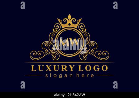 MW Initial Letter Oro calligrafico femminile floreale a mano araldico monogramma antico vintage stile lusso logo design Premium Illustrazione Vettoriale