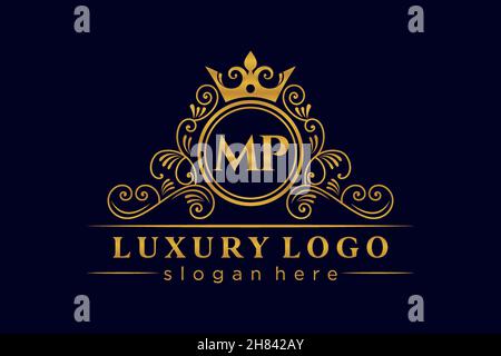 MP Initial Letter Oro calligrafico femminile floreale oraldico oraldico a mano antico stile vintage lussuoso logo design Premium Illustrazione Vettoriale