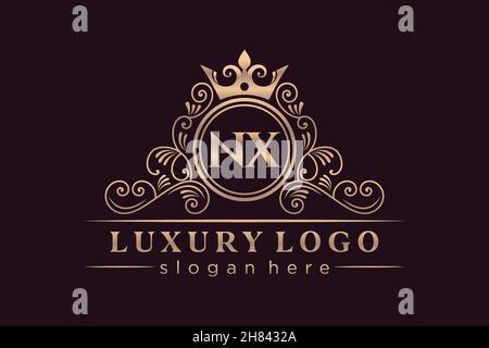 NX Initial Letter Gold calligraphic femminile floreale a mano oraldico monogramma antico vintage stile lusso logo design Premium Illustrazione Vettoriale