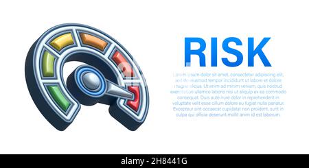 Icona di rischio sul tachimetro. Misuratore ad alto rischio. Illustrazione 3D. Foto Stock