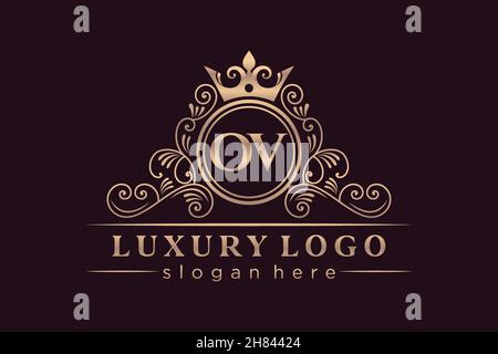 OV Initial Letter Oro calligrafica femminile floreale a mano disegnato araldico monogramma antico vintage stile lusso logo design Premium Illustrazione Vettoriale