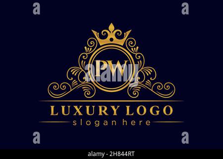 PW Initial Letter Oro calligrafico femminile floreale a mano disegnato araldico monogramma antico vintage stile lusso logo design Premium Illustrazione Vettoriale