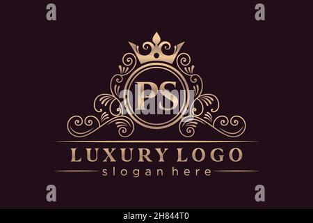 PS Initial Letter Oro calligrafico femminile floreale a mano oraldico monogramma antico vintage stile lusso logo design Premium Illustrazione Vettoriale