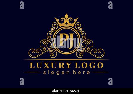 PJ Initial Letter Oro calligrafico femminile floreale a mano disegnato araldico monogramma antico vintage stile lusso logo design Premium Illustrazione Vettoriale