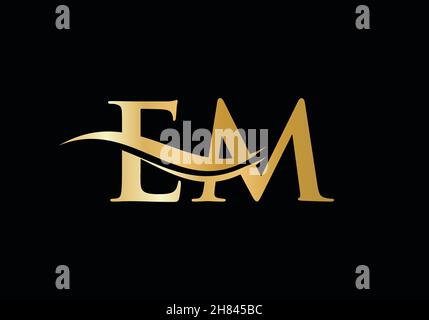 Logo Premium Letter EM con concetto Water Wave. LOGO EM letter con design moderno e alla moda Illustrazione Vettoriale