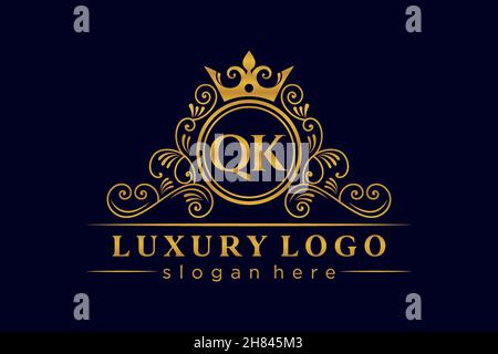 QK Initial Letter Oro calligrafico femminile floreale a mano disegnato araldico monogramma antico vintage stile lusso logo design Premium Illustrazione Vettoriale