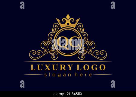 QC Initial Letter Oro calligrafico femminile floreale a mano disegnato araldico monogramma antico vintage stile lusso logo design Premium Illustrazione Vettoriale