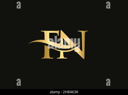 Logo con lettera FN. Logo Premium Letter FN con concetto di onda d'acqua Illustrazione Vettoriale