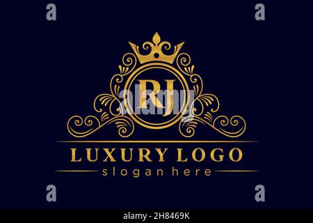 RJ Initial Letter Gold calligraphic femminile floreale a mano disegnato araldico monogramma antico vintage stile lusso logo design Premium Illustrazione Vettoriale